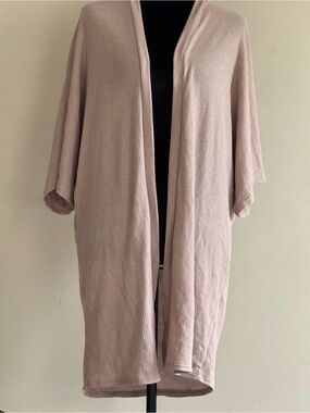 Light Dusty Pink Open Front Waffle Knit Kimono Cardigan